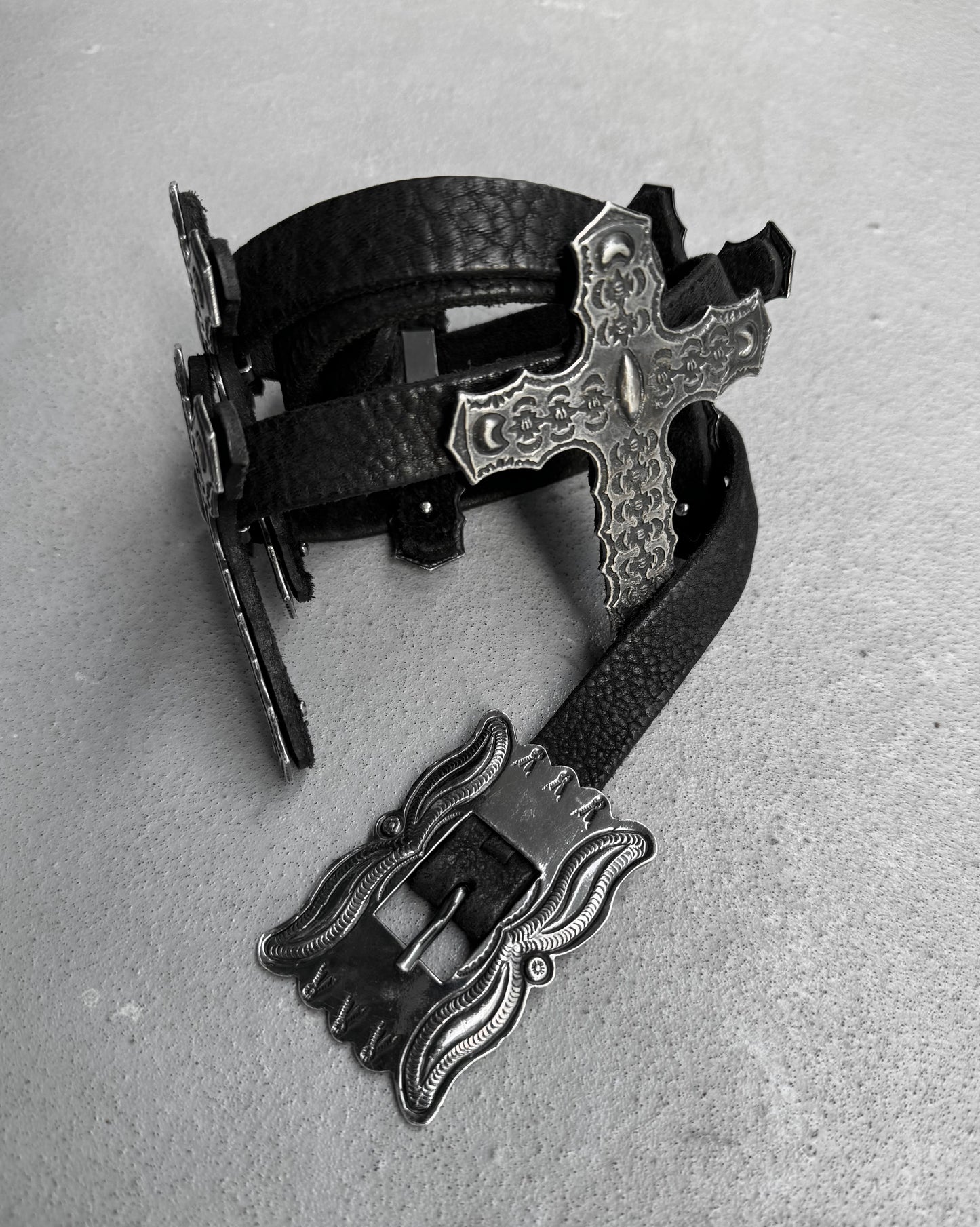 L.G.B. Early 00s Cross Relic Bison Leather Belt