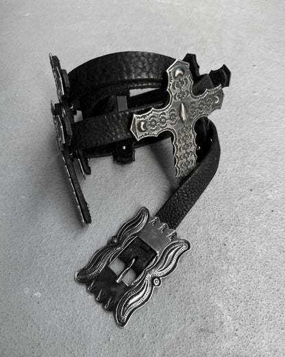L.G.B. Early 00s Cross Relic Bison Leather Belt