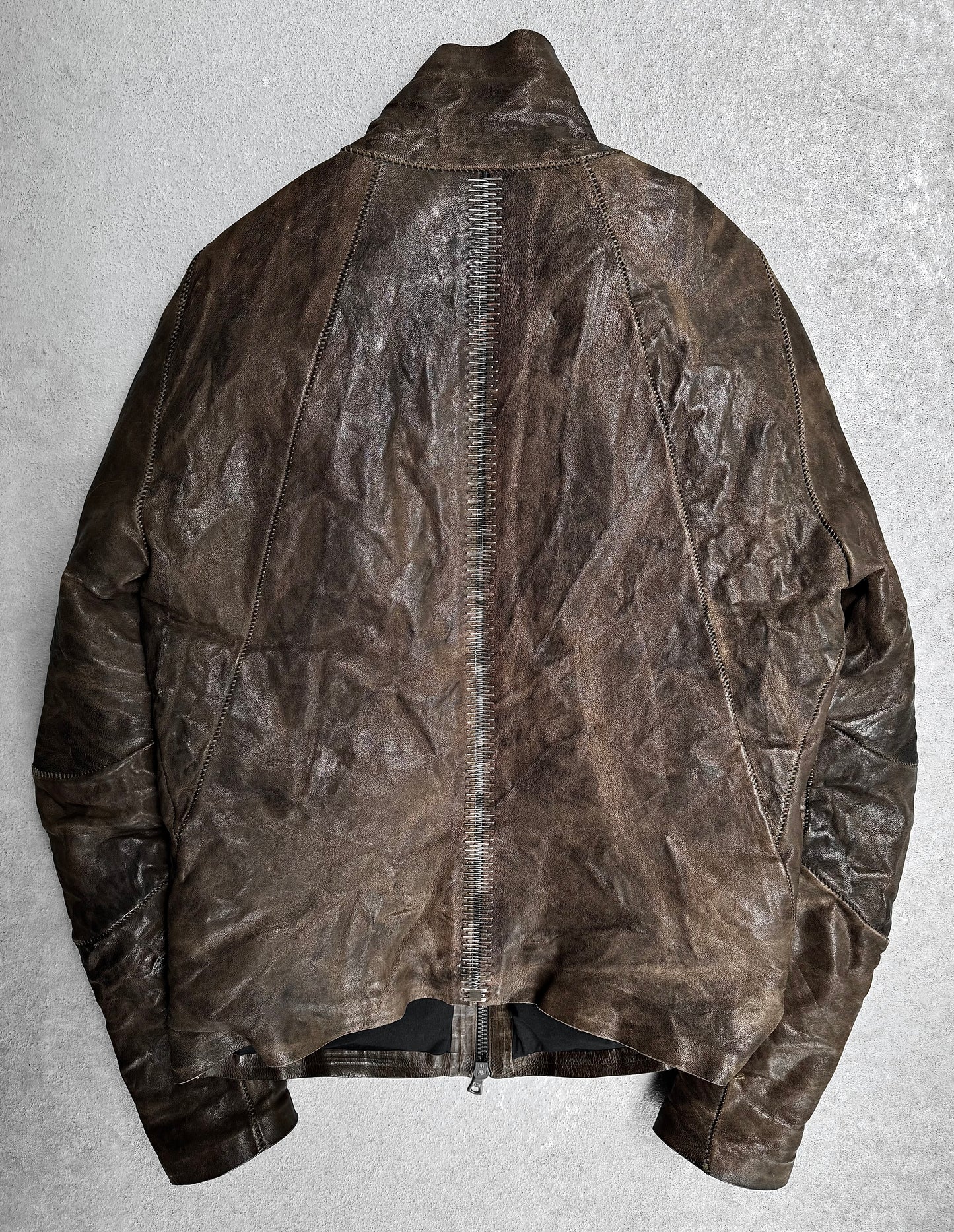 Isaac Sellam: “Experience” Brown Padded Lambskin Seamless Crasse-Pouille Spine Jacket