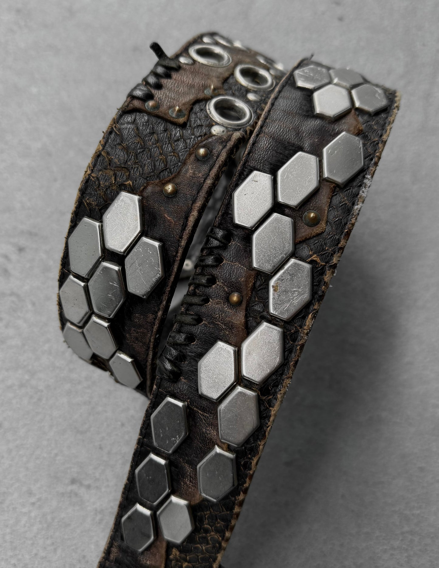 KMRii Early 00s Scar-stitch Honeycomb Leather Belt