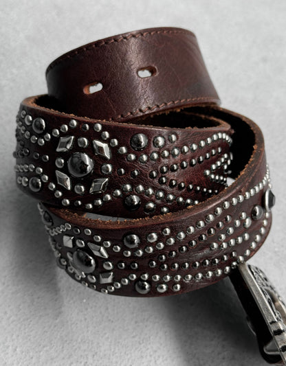 Tornado Mart Early 00s Brown Gothic Studded Western Belt