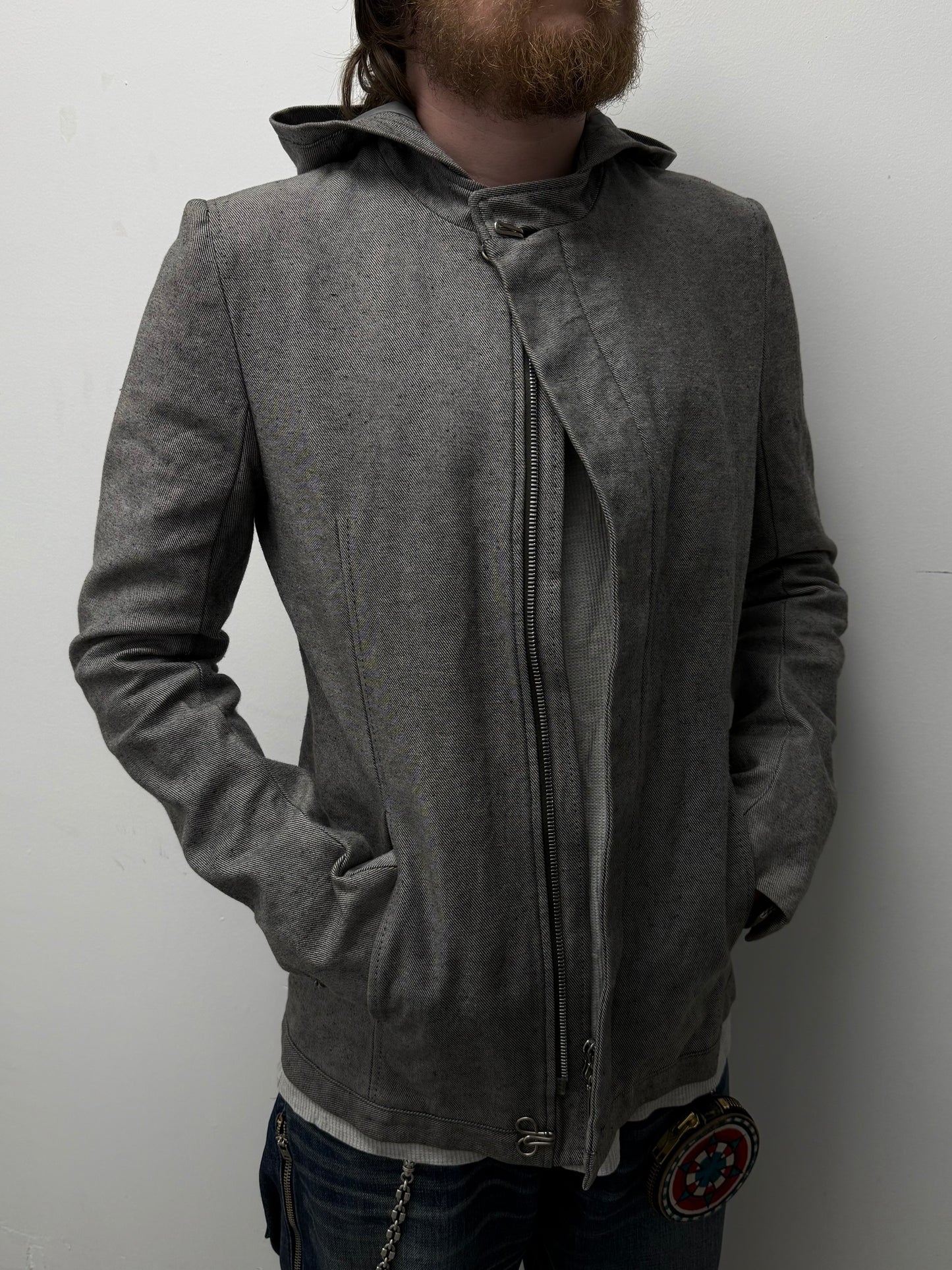 Carol Christian Poell AW97-98 Grey Hooded Zip-Up Denim Jacket