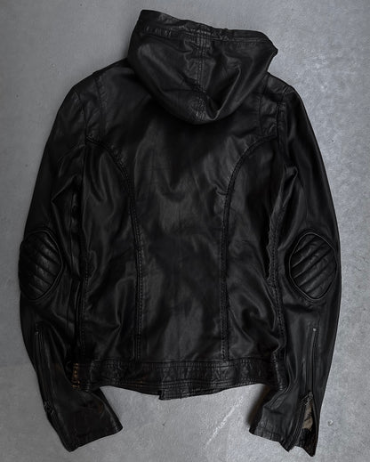 14thAddiction Early 00s Hooded Lambskin Leather Rider Jacket