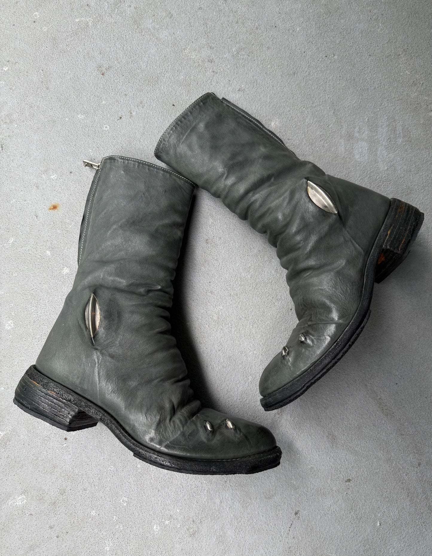 Carol Christian Poell ‘AM/2687P ROOMS-PTC/19’ Kangaroo Leather Titanium Prosthetic Tornado Zip Boots