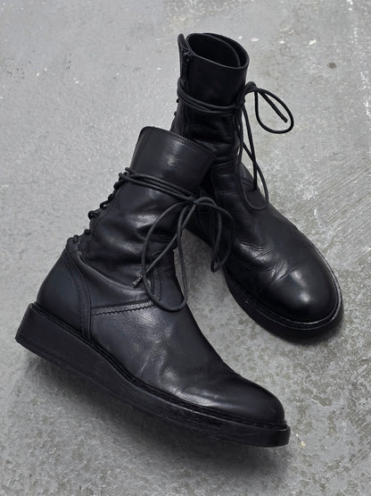 Ann Demeulemeester AW21 Black ‘Vitello’ Back-Lace Leather Boots