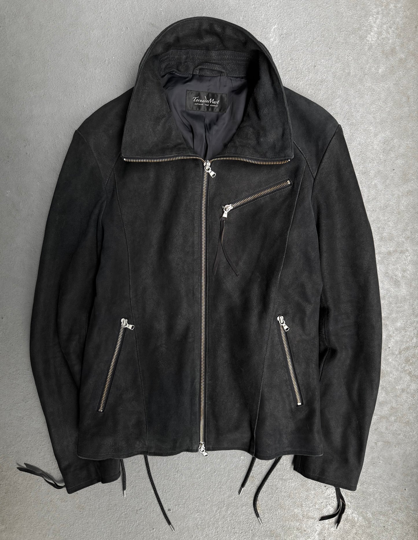 Tornado Mart Early 00s Dark Blue Corset Back Goatskin Suede Leather Jacket