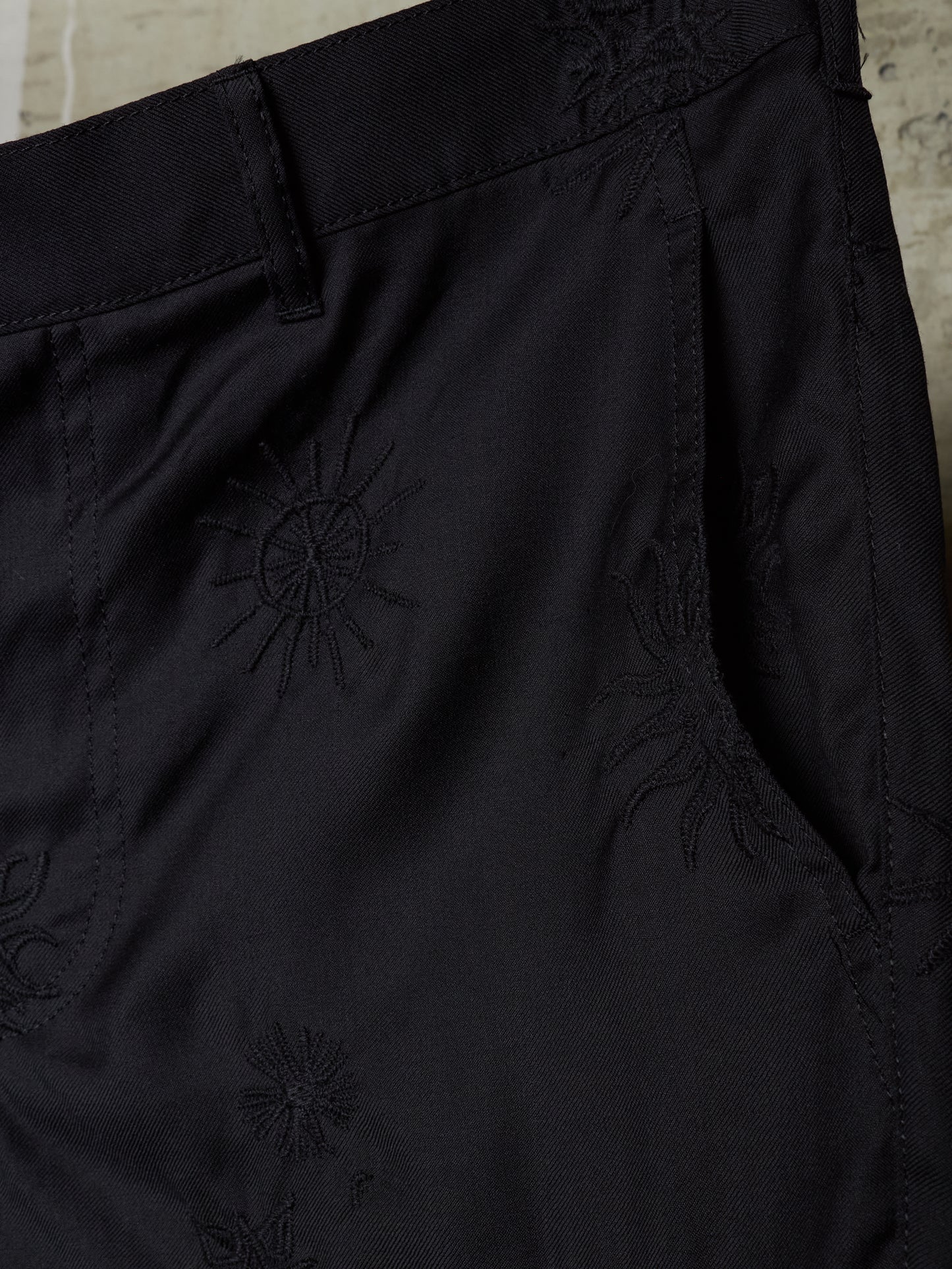 BLACK COMME des GARÇONS SS24 Black Sun Embroidered Wool Pants