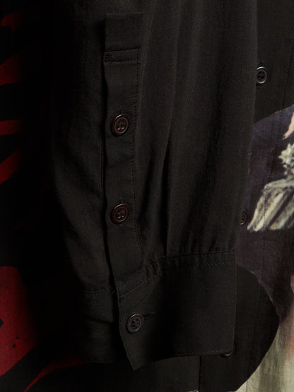 Yohji Yamamoto BLACK Scandal AW18 "Blood Stained Cat" Suzume Uchida Double Collar Geisha Print Longline Shirt