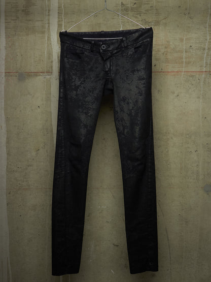 Boris Bidjan Saberi SS16 'WP2 F1405K' Black Object-Dyed Vinyl Processed Skinny Stretch Denim