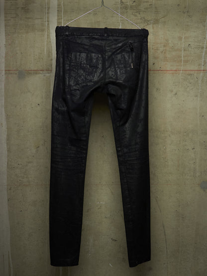 Boris Bidjan Saberi SS16 'WP2 F1405K' Black Object-Dyed Vinyl Processed Skinny Stretch Denim