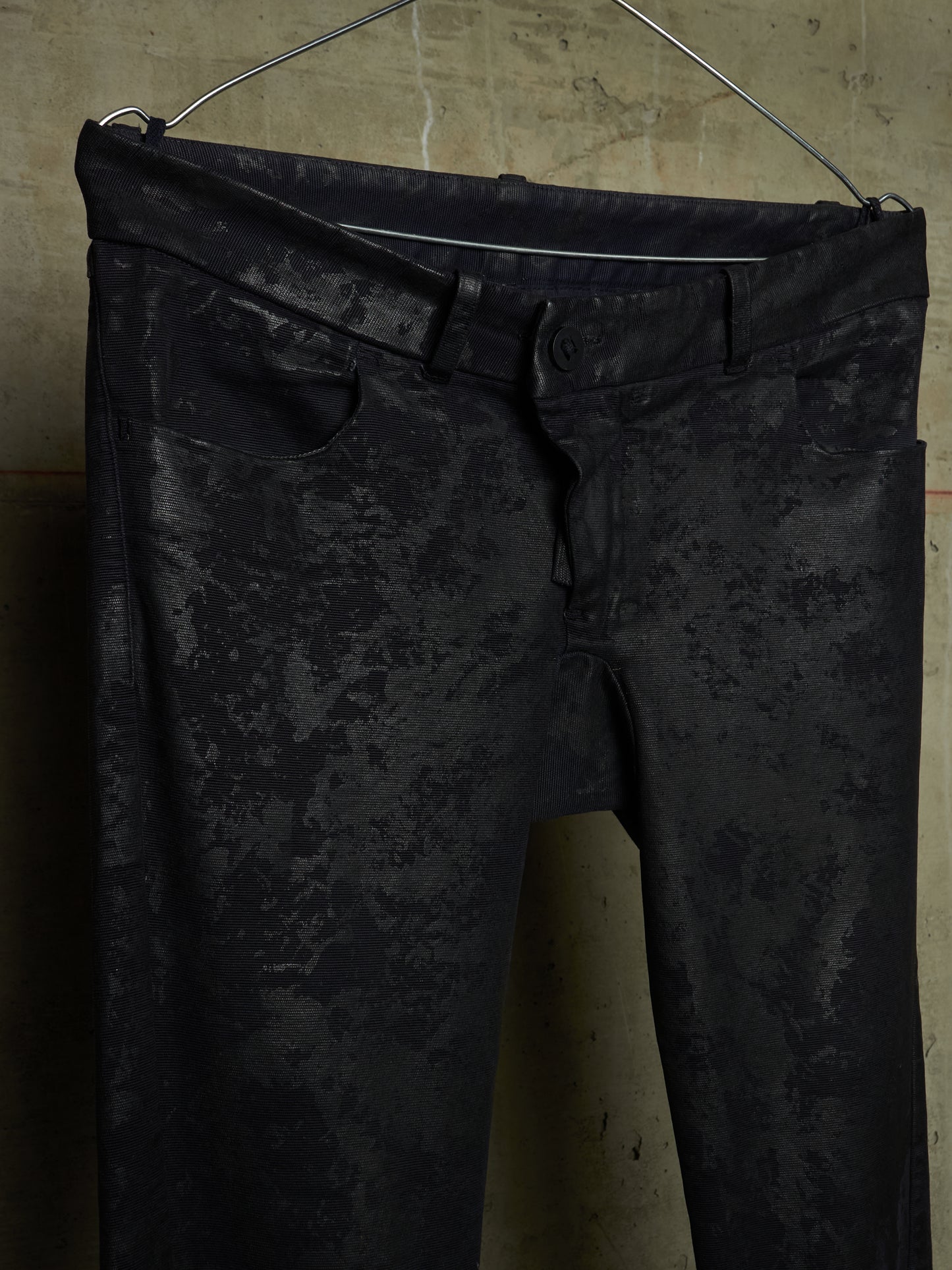 Boris Bidjan Saberi SS16 'WP2 F1405K' Black Object-Dyed Vinyl Processed Skinny Stretch Denim