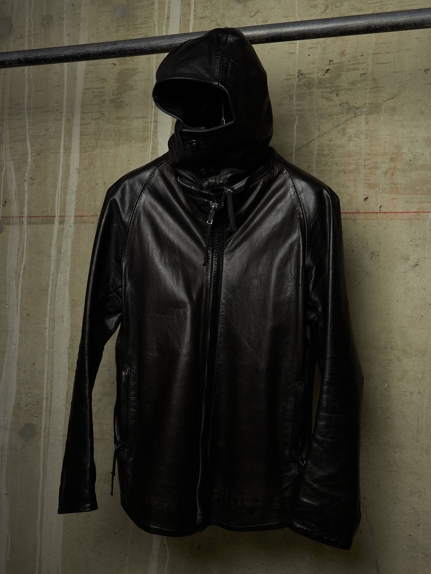 Boris Bidjan Saberi 2010s Removable Hooded Overlock Cow Leather Jacket
