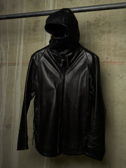 Boris Bidjan Saberi 2010s Removable Hooded Overlock Cow Leather Jacket