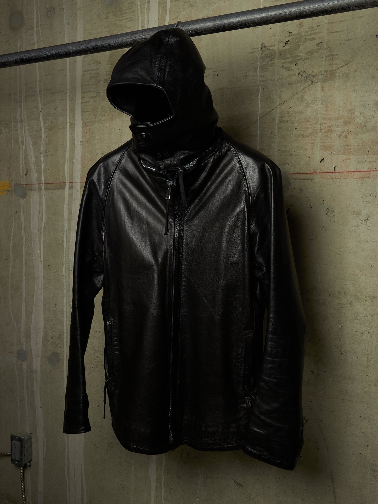 Boris Bidjan Saberi 2010s Removable Hooded Overlock Cow Leather Jacket