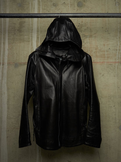 Boris Bidjan Saberi 2010s Removable Hooded Overlock Cow Leather Jacket