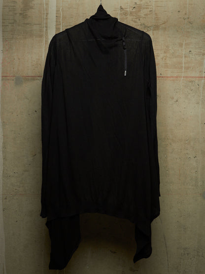 Boris Bidjan Saberi 2010s 'KN6' Black Piece-dyed Cotton Open Front Hooded Cardigan