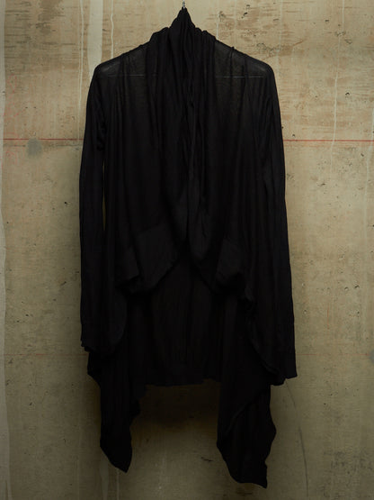 Boris Bidjan Saberi 2010s 'KN6' Black Piece-dyed Cotton Open Front Hooded Cardigan