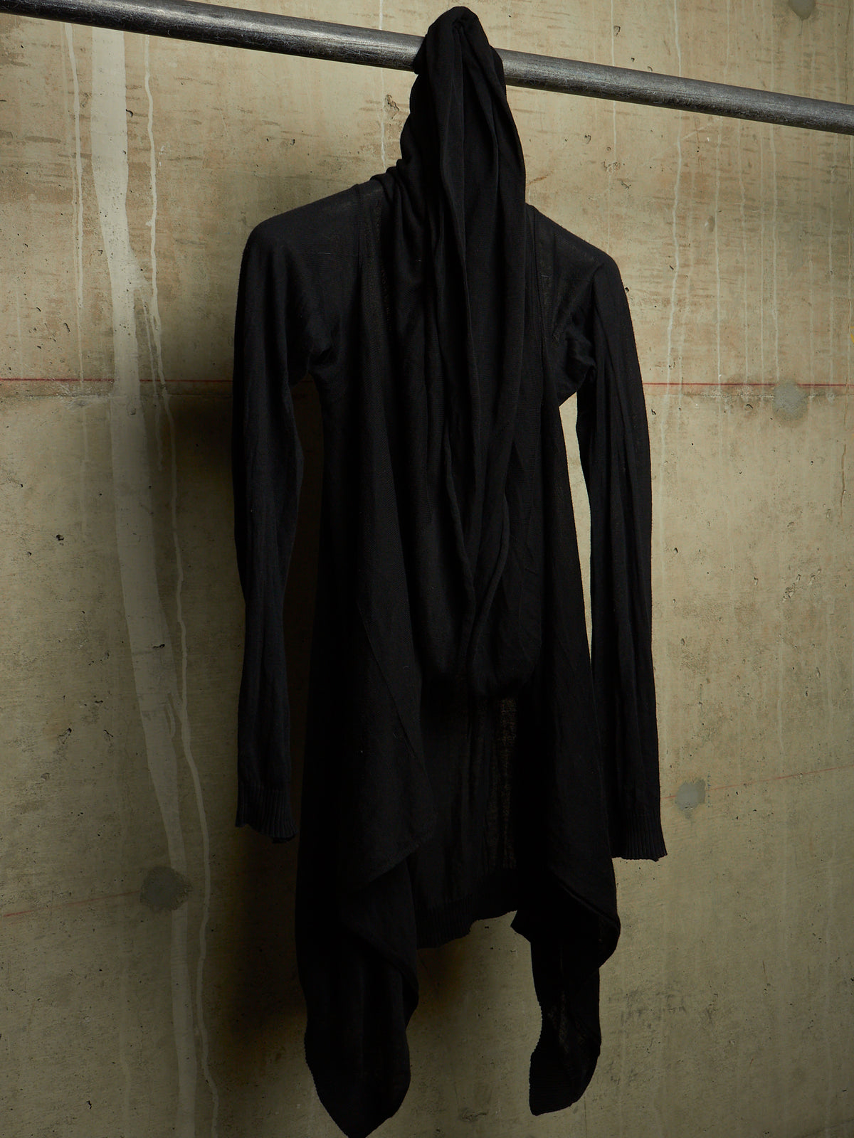 Boris Bidjan Saberi 2010s 'KN6' Black Piece-dyed Cotton Open Front Hooded Cardigan