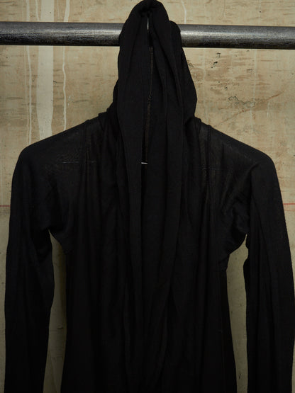 Boris Bidjan Saberi 2010s 'KN6' Black Piece-dyed Cotton Open Front Hooded Cardigan