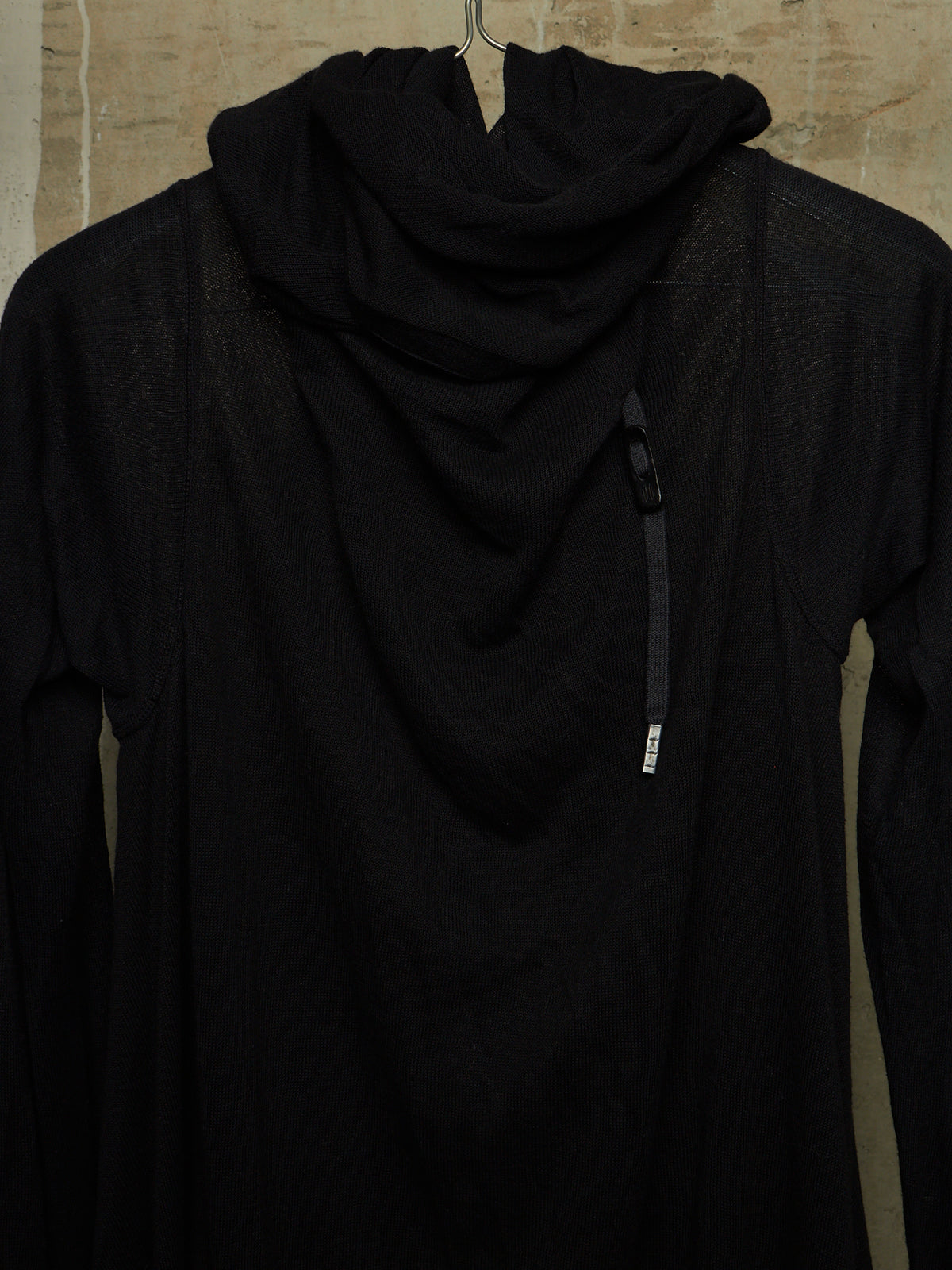 Boris Bidjan Saberi 2010s 'KN6' Black Piece-dyed Cotton Open Front Hooded Cardigan