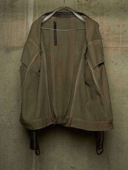 Boris Bidjan Saberi 2010s 'TEJANA 1' Hybrid Rustic Grey Cotton Twill Brown Kangaroo Leather Sleeve Jacket