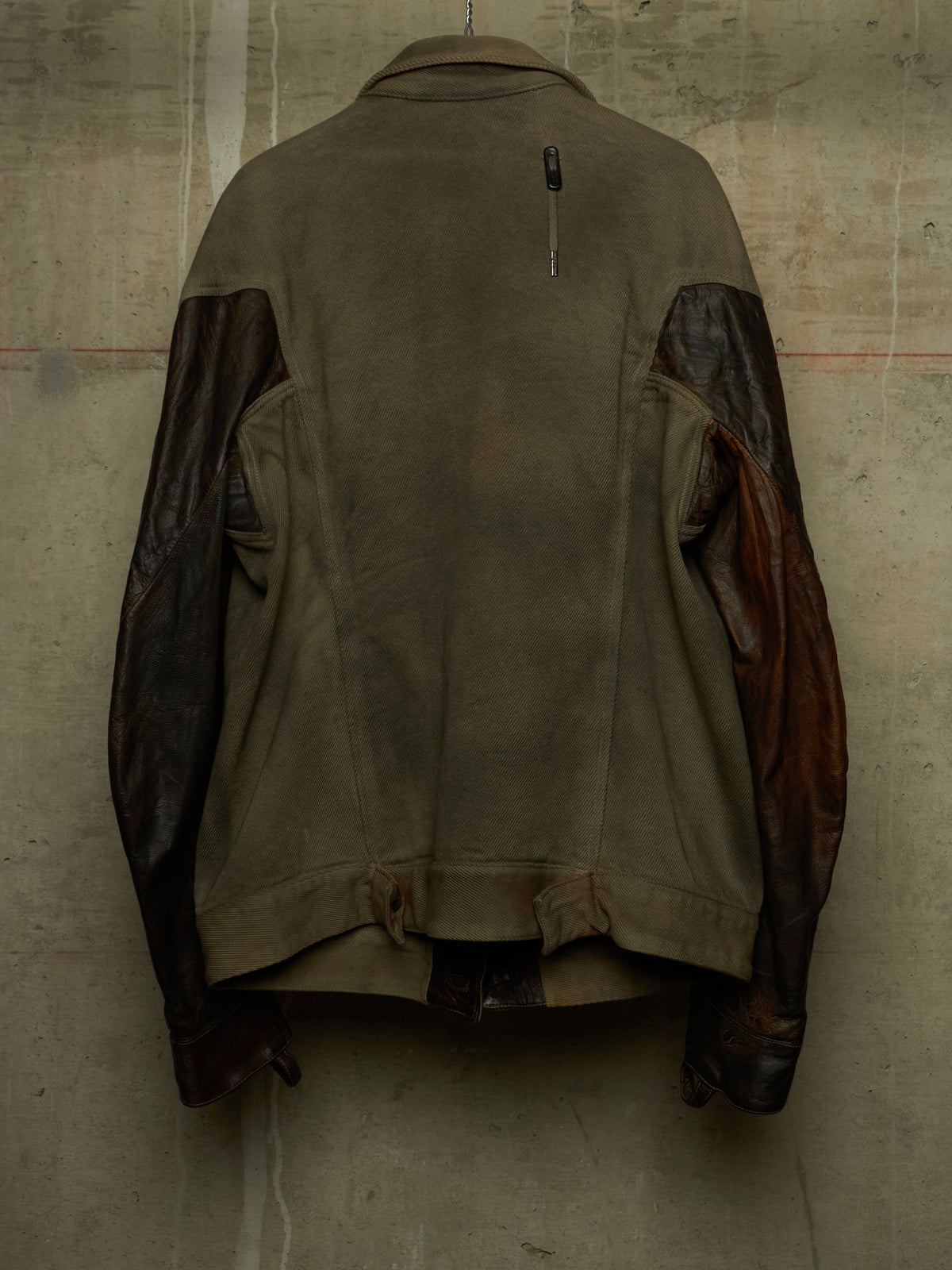Boris Bidjan Saberi 2010s 'TEJANA 1' Hybrid Rustic Grey Cotton Twill Brown Kangaroo Leather Sleeve Jacket