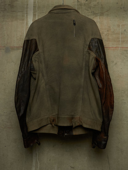 Boris Bidjan Saberi 2010s 'TEJANA 1' Hybrid Rustic Grey Cotton Twill Brown Kangaroo Leather Sleeve Jacket