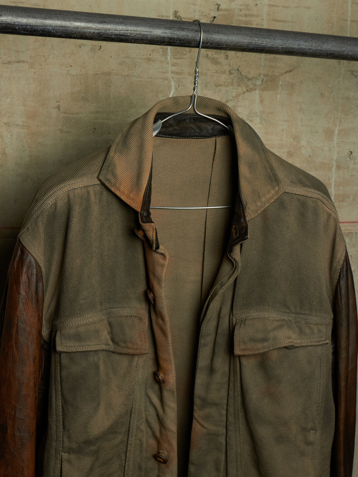 Boris Bidjan Saberi 2010s 'TEJANA 1' Hybrid Rustic Grey Cotton Twill Brown Kangaroo Leather Sleeve Jacket