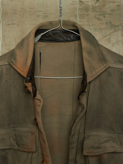 Boris Bidjan Saberi 2010s 'TEJANA 1' Hybrid Rustic Grey Cotton Twill Brown Kangaroo Leather Sleeve Jacket