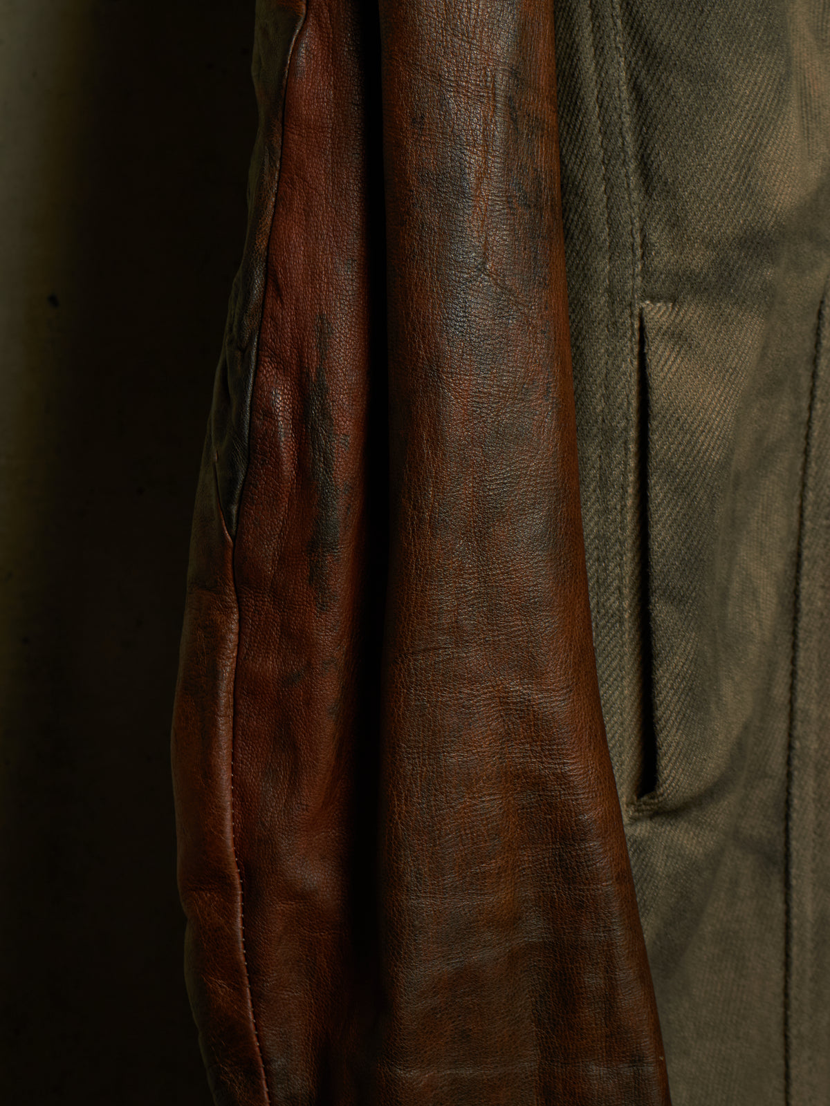 Boris Bidjan Saberi 2010s 'TEJANA 1' Hybrid Rustic Grey Cotton Twill Brown Kangaroo Leather Sleeve Jacket