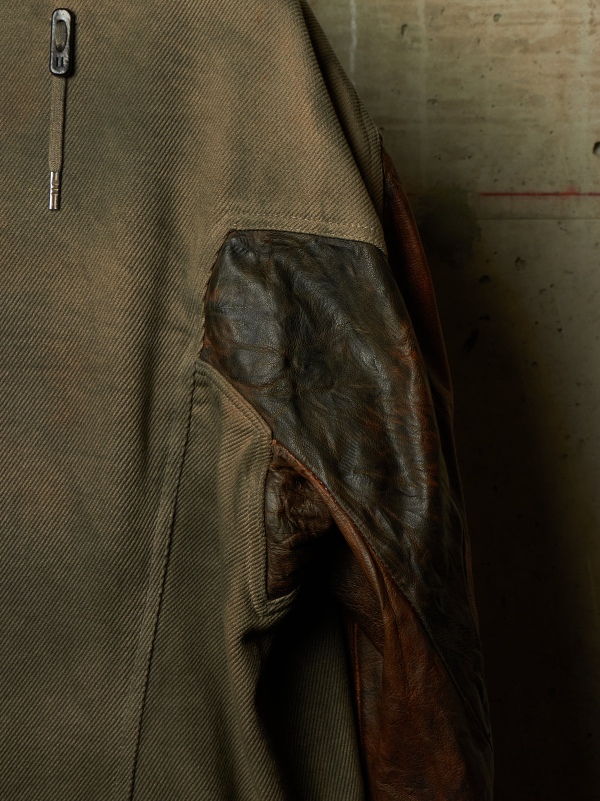 Boris Bidjan Saberi 2010s 'TEJANA 1' Hybrid Rustic Grey Cotton Twill Brown Kangaroo Leather Sleeve Jacket