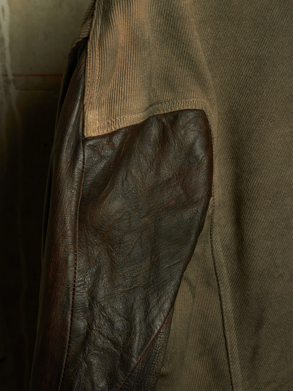 Boris Bidjan Saberi 2010s 'TEJANA 1' Hybrid Rustic Grey Cotton Twill Brown Kangaroo Leather Sleeve Jacket