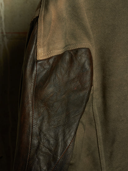 Boris Bidjan Saberi 2010s 'TEJANA 1' Hybrid Rustic Grey Cotton Twill Brown Kangaroo Leather Sleeve Jacket