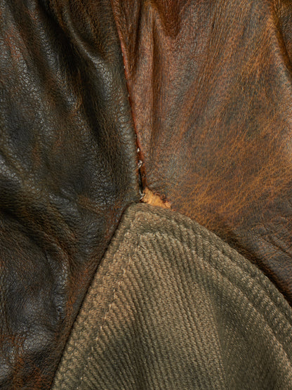 Boris Bidjan Saberi 2010s 'TEJANA 1' Hybrid Rustic Grey Cotton Twill Brown Kangaroo Leather Sleeve Jacket