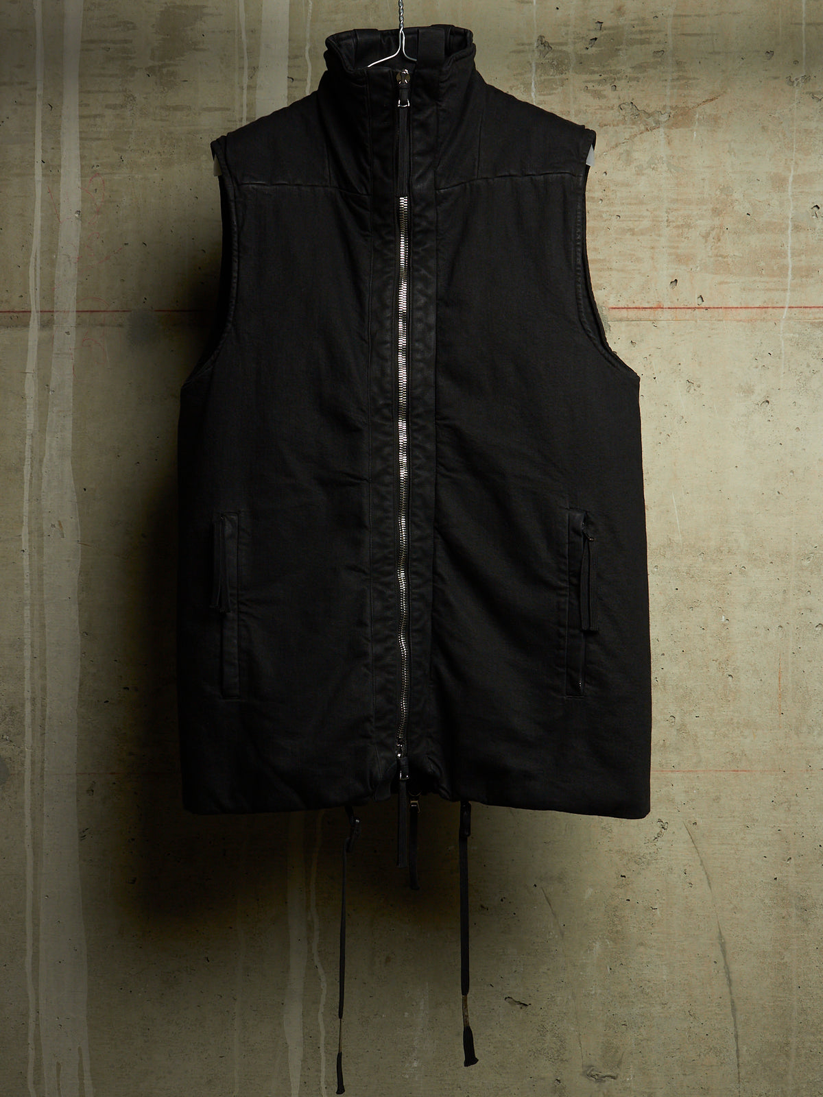Boris Bidjan Saberi AW23 'PADDED VEST 5.1 FKU10001' Black Padded Vinyl Coated Nickel Pressed Denim Vest