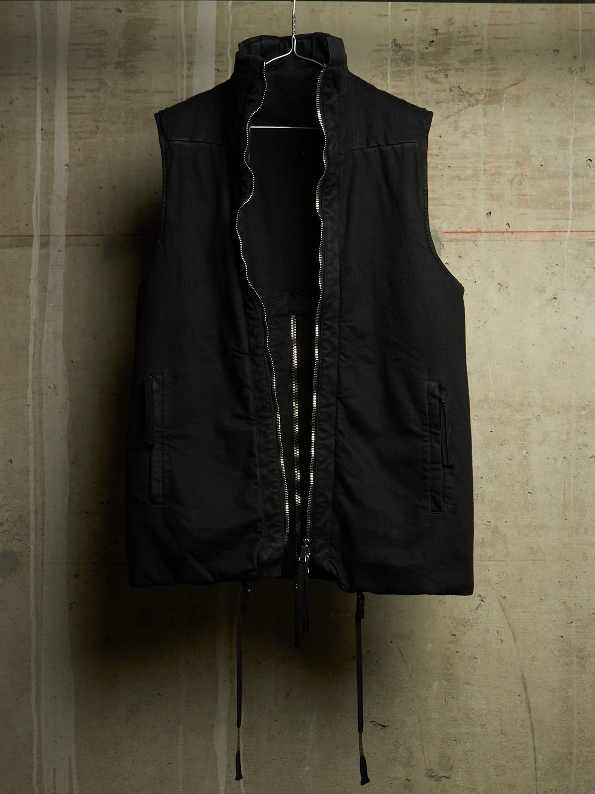 Boris Bidjan Saberi AW23 'PADDED VEST 5.1 FKU10001' Black Padded Vinyl Coated Nickel Pressed Denim Vest