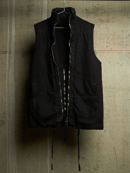 Boris Bidjan Saberi AW23 'PADDED VEST 5.1 FKU10001' Black Padded Vinyl Coated Nickel Pressed Denim Vest