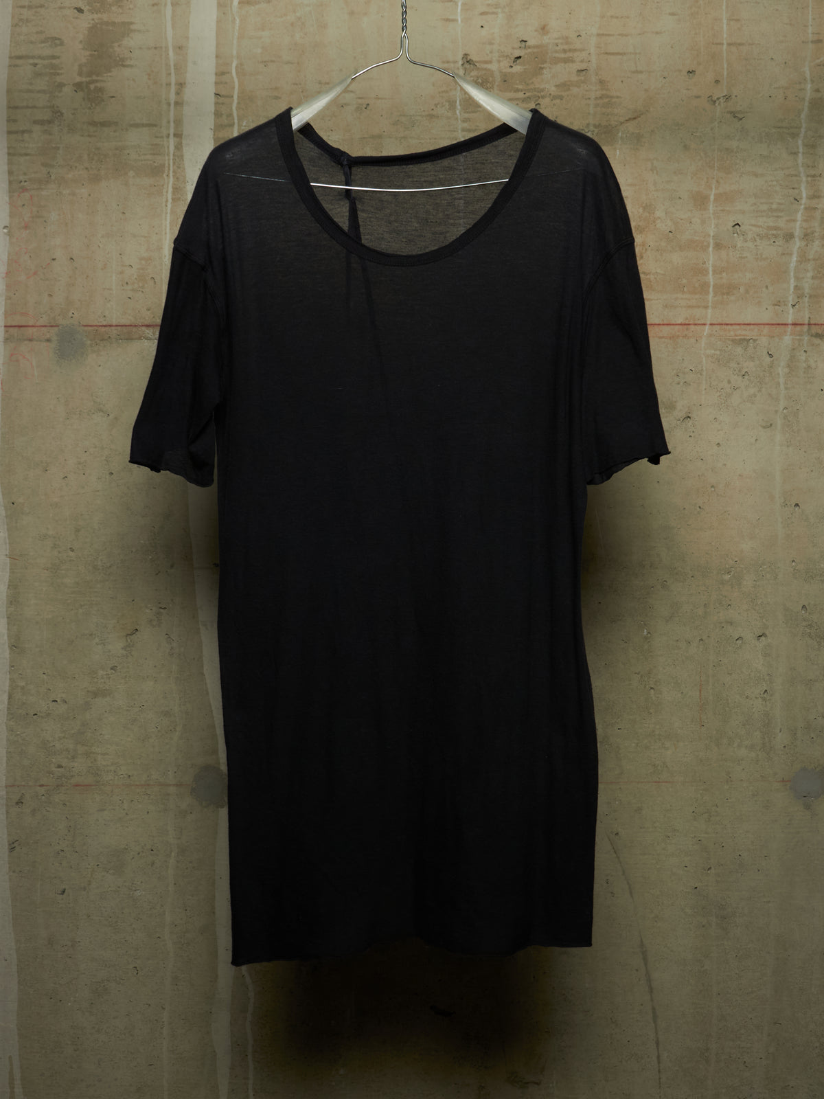 Boris Bidjan Saberi SS16 ‘TS1’ Black Object-dyed Semi Sheer Asymmetrical Rolled Edge Longline T-shirt