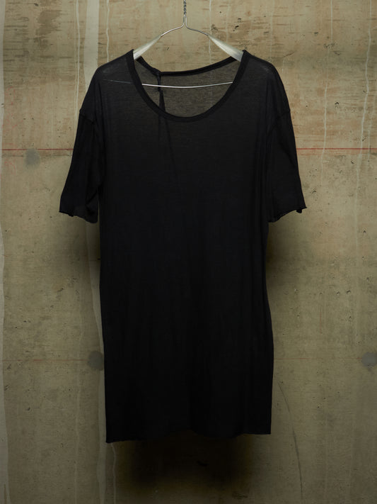 Boris Bidjan Saberi SS16 ‘TS1’ Black Object-dyed Semi Sheer Asymmetrical Rolled Edge Longline T-shirt