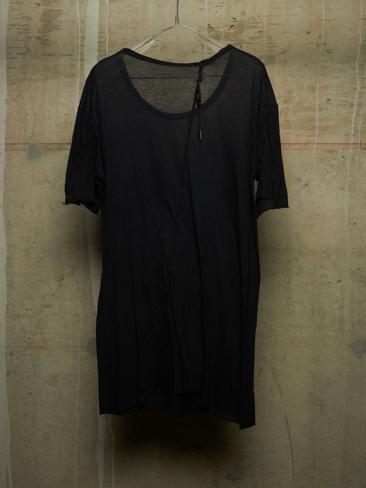 Boris Bidjan Saberi SS16 ‘TS1’ Black Object-dyed Semi Sheer Asymmetrical Rolled Edge Longline T-shirt
