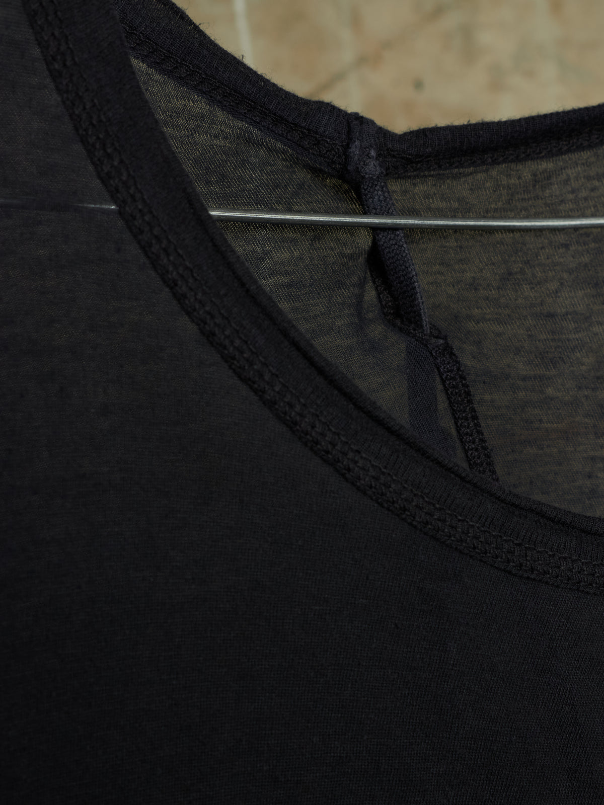 Boris Bidjan Saberi SS16 ‘TS1’ Black Object-dyed Semi Sheer Asymmetrical Rolled Edge Longline T-shirt