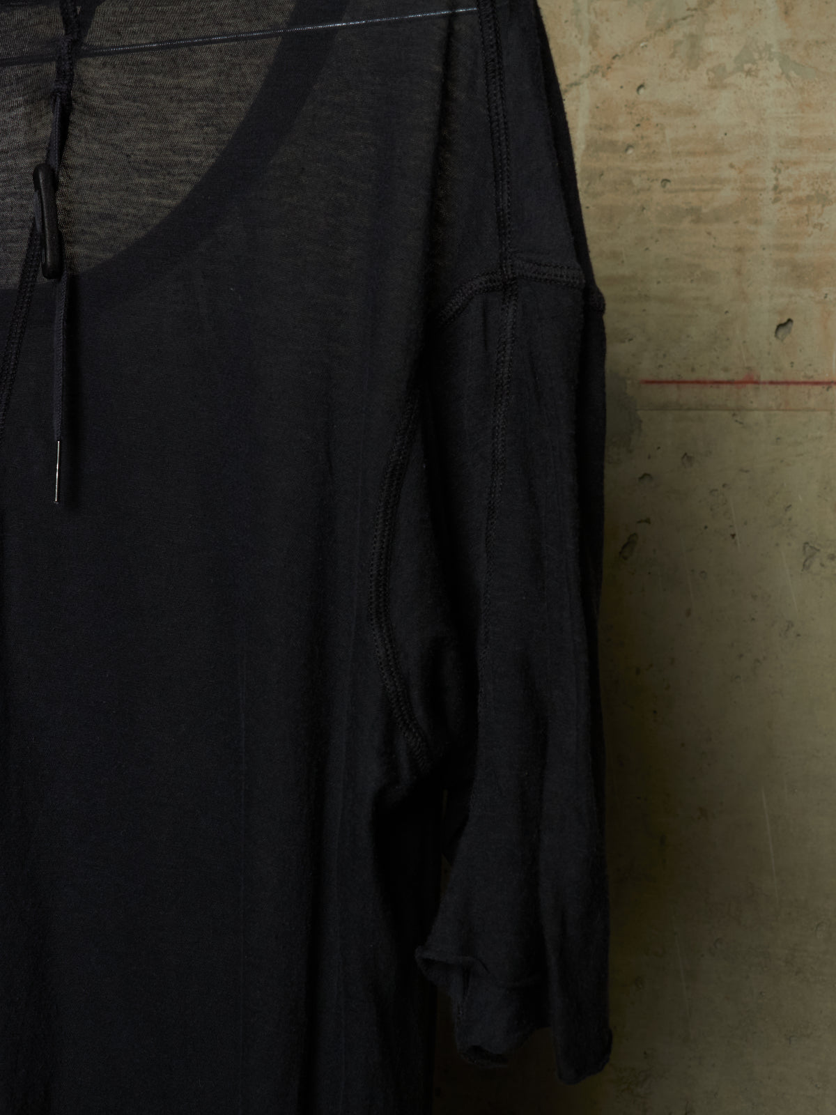 Boris Bidjan Saberi SS16 ‘TS1’ Black Object-dyed Semi Sheer Asymmetrical Rolled Edge Longline T-shirt