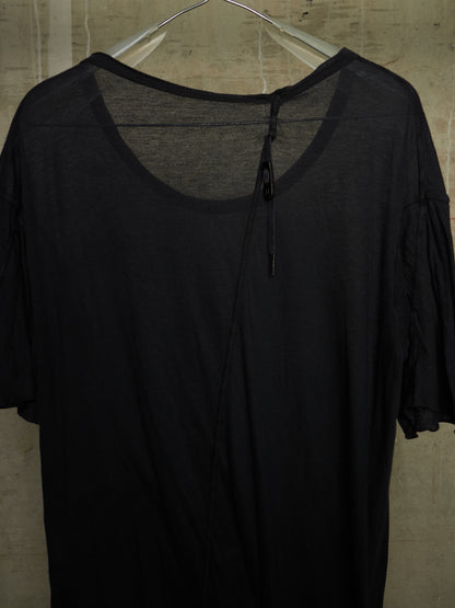 Boris Bidjan Saberi SS16 ‘TS1’ Black Object-dyed Semi Sheer Asymmetrical Rolled Edge Longline T-shirt