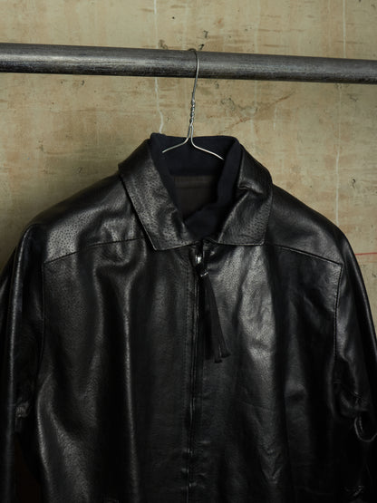 Boris Bidjan Saberi SS13 “Classicism” Black Pigskin Leather Oversized Bomber Jacket