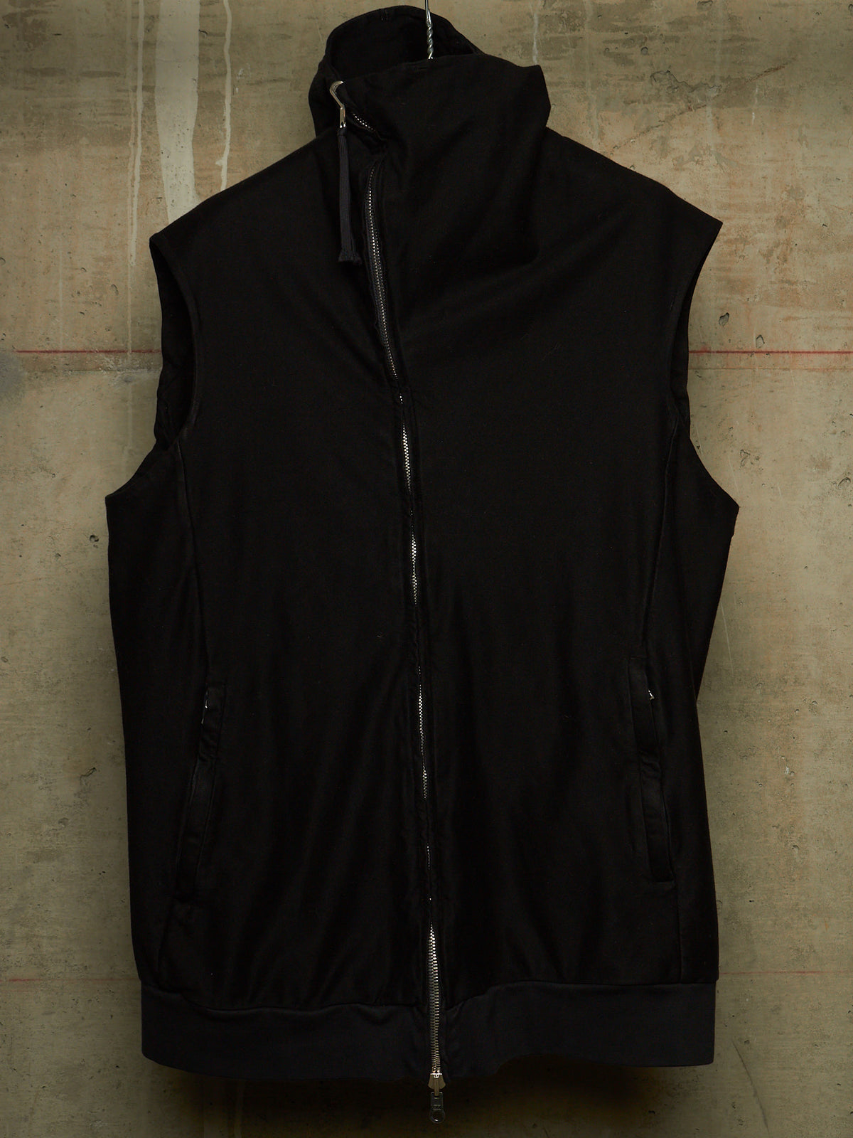 Boris Bidjan Saberi SS17 'ZIPPER0 F060' Black Object-dyed Ninja Mask Sleeveless Hooded Zip Vest