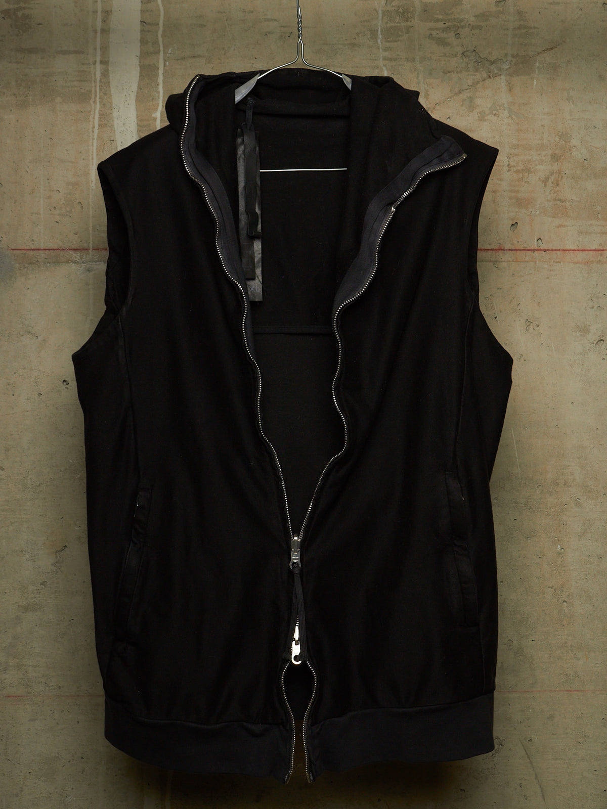 Boris Bidjan Saberi SS17 'ZIPPER0 F060' Black Object-dyed Ninja Mask Sleeveless Hooded Zip Vest