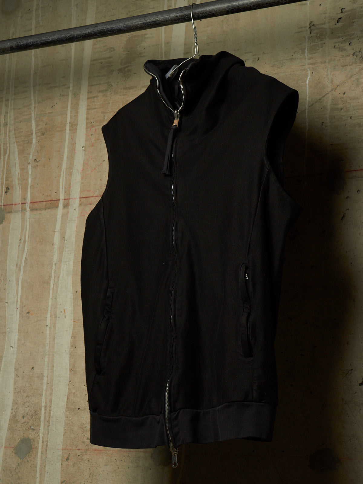 Boris Bidjan Saberi SS17 'ZIPPER0 F060' Black Object-dyed Ninja Mask Sleeveless Hooded Zip Vest