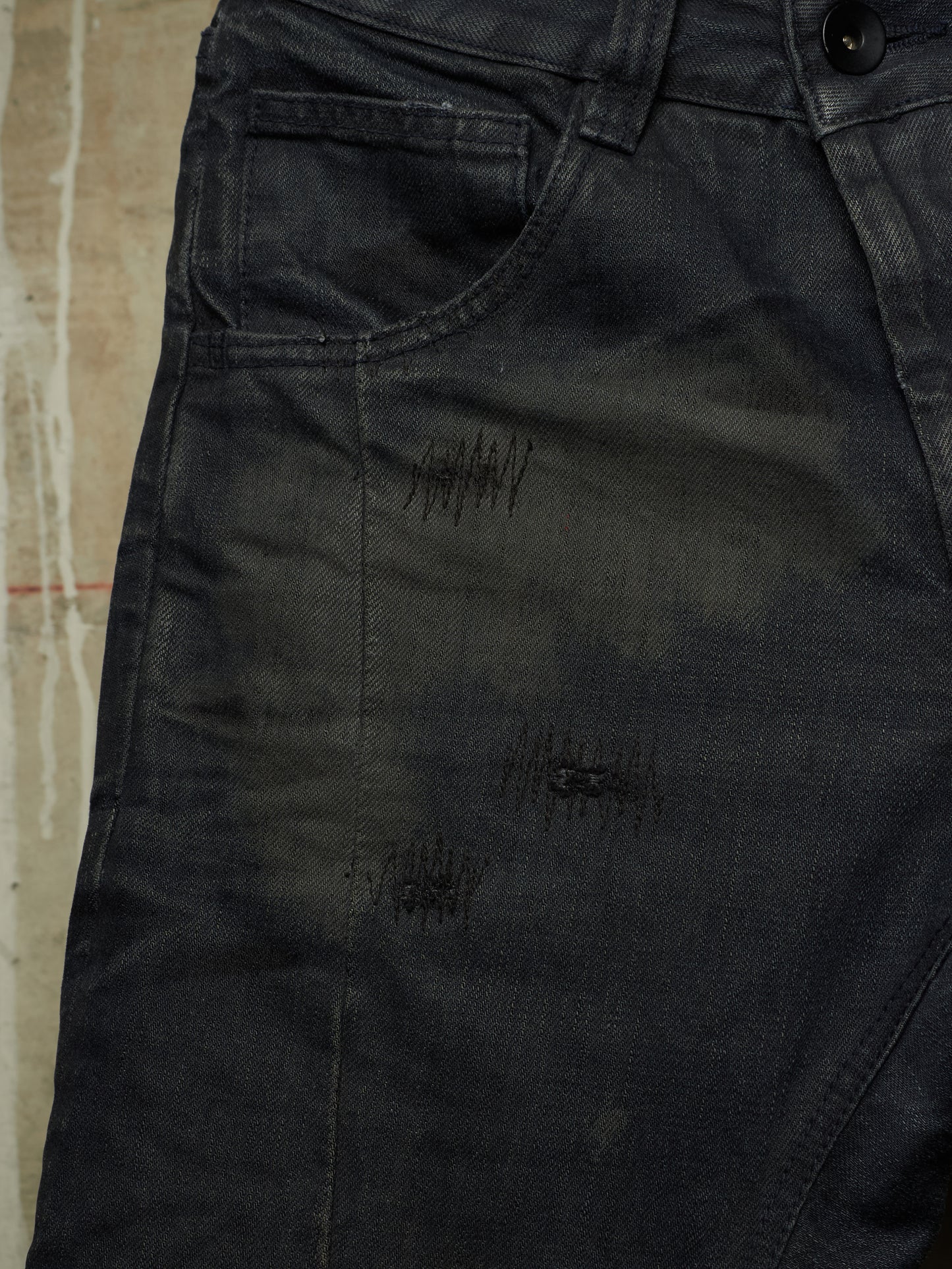 11 by Boris Bidjan Saberi AW16 'P1 F-1401' Indigo Washed J-Cut Distressed Denim
