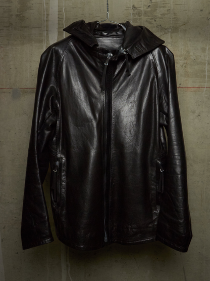 Boris Bidjan Saberi 2010s Removable Hooded Overlock Cow Leather Jacket