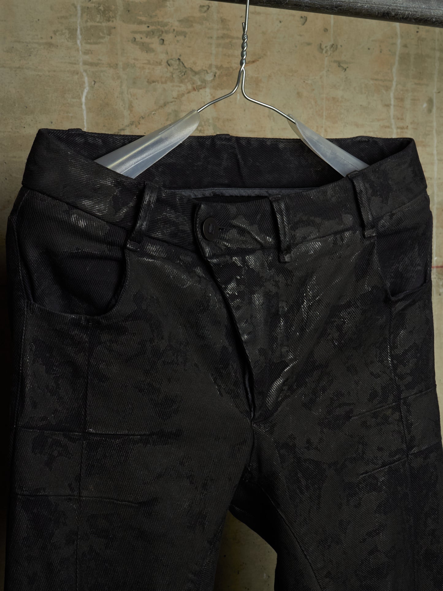 Boris Bidjan Saberi SS16 'P13XTRATIGHT F177' Black Object-Dyed Vinyl Processed Skinny Stretch Denim
